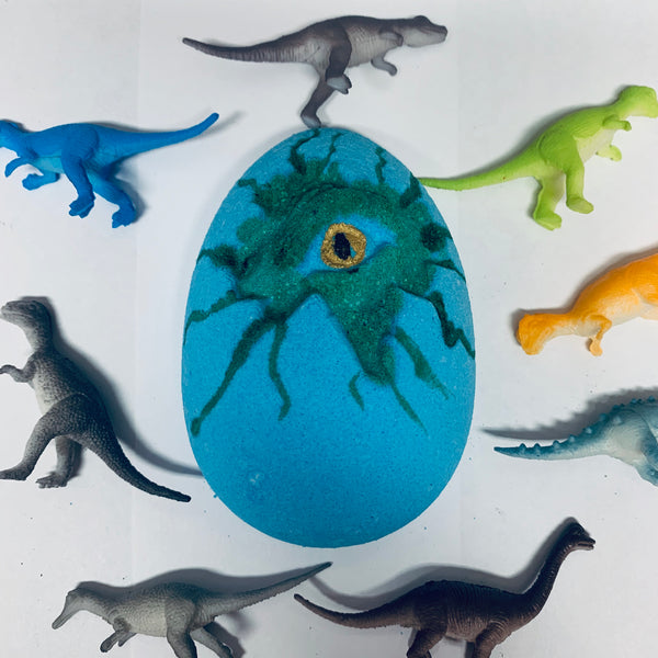 Dinosaur egg bath bomb with toy